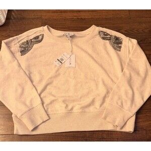NWT Jessica Simpson Women’s XL Beaded Shoulder Cropped Pullover Shirt Oatmeal